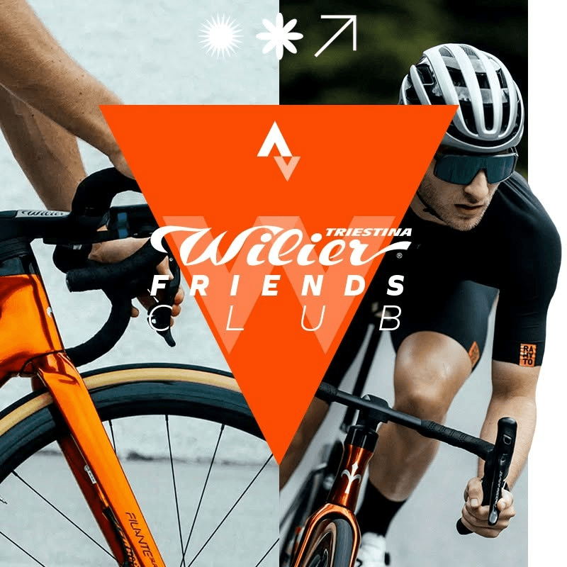 Wilier Friends Club: dos ciclistas rodando, con el logo del club sobre un triángulo Ramato.