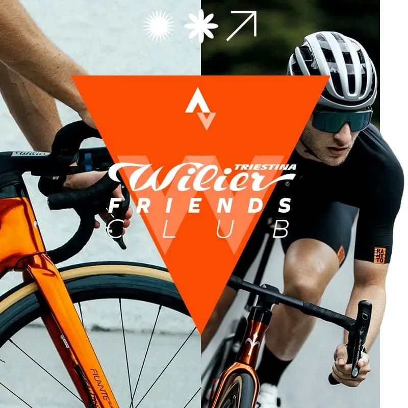 Wilier Friends Club: dos ciclistas rodando, con el logo del club sobre un triángulo Ramato.